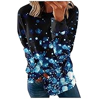 Fall Long Sleeve Shirts for Women Crew Neck Blouse Printed Trendy Casual Pullover Loose Sweater Top Sweatshirts