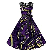 Women's 50s Vintage Lace Patchwork Retro Prom Homecoming Rockabilly Sleeveless Round Neck Cocktail Party Swing Dress