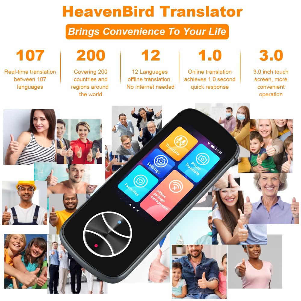 Portable Language Translator Device, 127 Languages Smart Two-Way Instant Voice Translator, Photo Translation, Offline/WiFi Translator with 3.0 HD Touch Screen for Travel, Business Communications