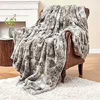 Oversized Minky Blanket, Super Soft Fluffy Luxury Throw Blanket Comfy Faux Fur Bed Throw Marbled Gray 60