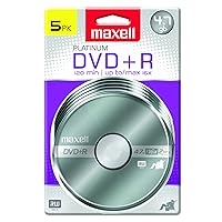 Maxell – 639031, Platinum DVD+R - High Capacity Write-Once Discs for Videos & Digital Storage - 4.7GB Storage with 16X Write Speed Up To 120 Min, Exceptional Archival Life – Pack 5