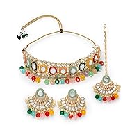 Classy Choker Necklace Earring Jewellery Set with Maangtikka Jewellery Set for Women