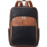 Telena Leather Laptop Backpack for Women Business Casual College Laptop Bags Black-Brown