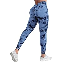 YEOREO Janet Scrunch Workout Leggings for Women High Waisted Butt Lifting V Back Waist Seamless Tie Dye Gym Yoga Leggings Dark Blue L