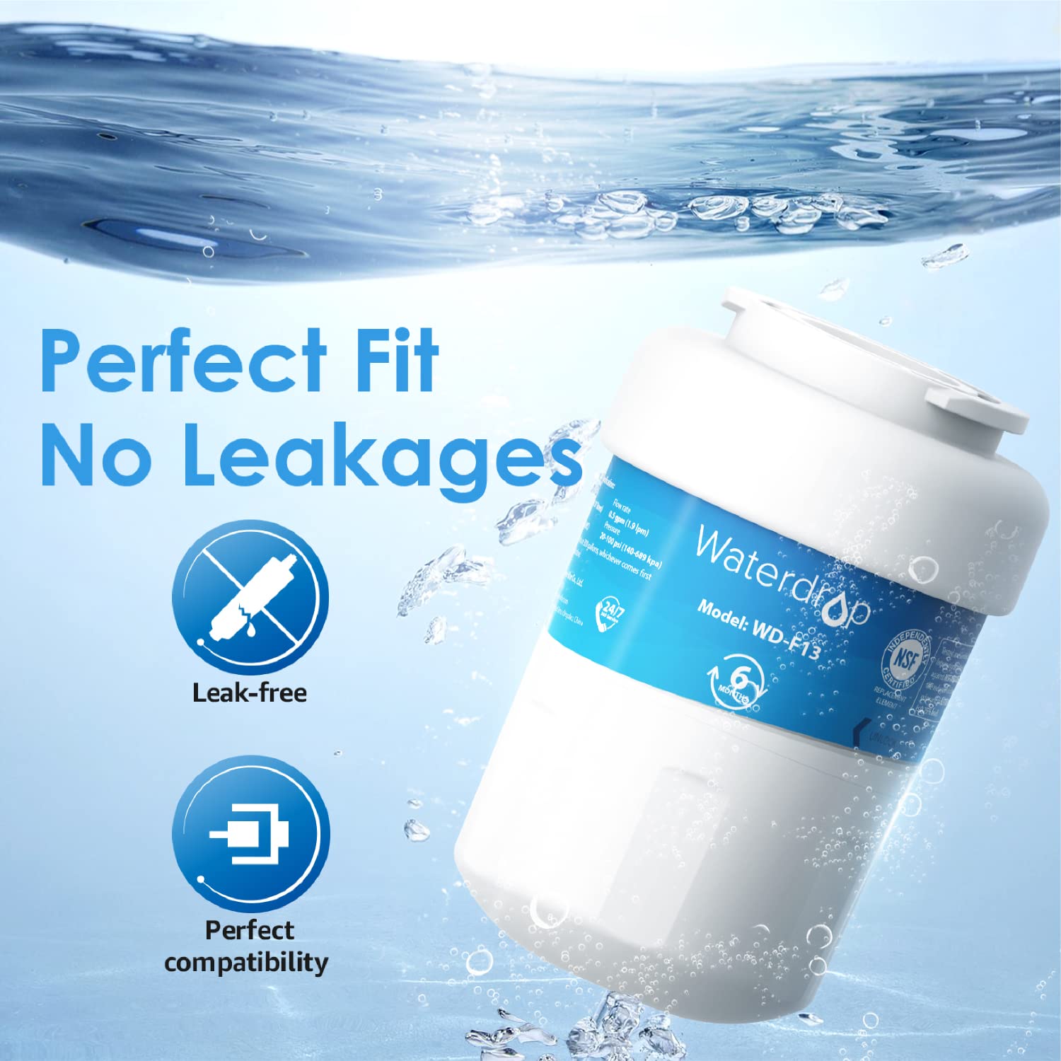 Waterdrop MWF Water Filters for GE® Refrigerators, Replacement for GE® MWF Refrigerator Water Filter and GE® SmartWater® MWFP, MWFA, GWF, HDX FMG-1, 197D6321P006, Kenmore® 9991, RWF1060, 3 Pack