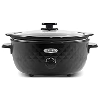 Elite Gourmet MST1234BX# Diamond Pattern Slow Cooker Removable, Dishwasher-Safe Stoneware Pot with Tempered Glass Lid, Cool-Touch Handles, 6 Quart, Charcoal Black