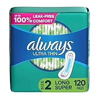 Ultra Thin, Feminine Pads For Women, Size 2 Long Super Absorbency, Without Wings, Unscented, 40 Count x 3 (120 Count Total)