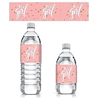Pink and Gold It's a Girl Baby Shower Water Bottle Labels - 24 Stickers
