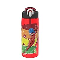 Zak Designs Miraculous Ladybug Water Bottle For School or Travel, 25 oz Durable Plastic Water Bottle With Straw, Handle, and Leak-Proof, Pop-Up Spout Cover