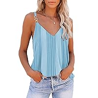 SAUKOLE Summer Tank Tops for Women V Neck Womens Fashion Sleeveless Top Loose Fit Casual Stripe Shirts Blouse