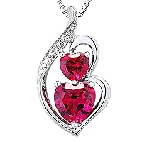 Lab Created Ruby Necklace Heart Shape with Natural Diamond Accent in 14k Yellow Gold Plated Sterling Silver - 18 Inch Chain