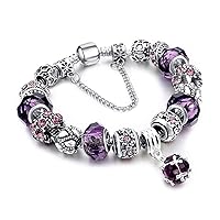Family Tree Charms Bracelet for Girls and Women Murano Glass Beads Butterfly Flower Charms Amethyst Bracelets