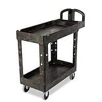 Rubbermaid Commercial Products 2-Shelf Utility/Service Cart, Small, Lipped Shelves, Ergonomic Handle, 500 lbs. Capacity, for Warehouse/Garage/Cleaning/Manufacturing (FG450088BLA)