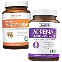 Bundle of Adrenal Support & Organic Ashwagandha - Ashwa-Adrenal Harmony - Adrenal Support & Cortisol Manager (Non-GMO) & Organic Ashwagandha Root Powder 1350mg Serve (120 Tablets)