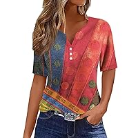 Summer Tops for Women 2024 Vacation Trendy V Neck Loose Tunic Short Sleeve Shirts Casual Outfits Clothes 2024