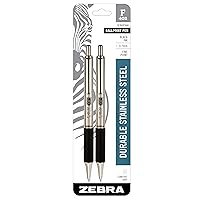 F-402 Retractable Ballpoint Pen, Stainless Steel Barrel, Fine Point, 0.7mm, Black Ink, 2-Pack
