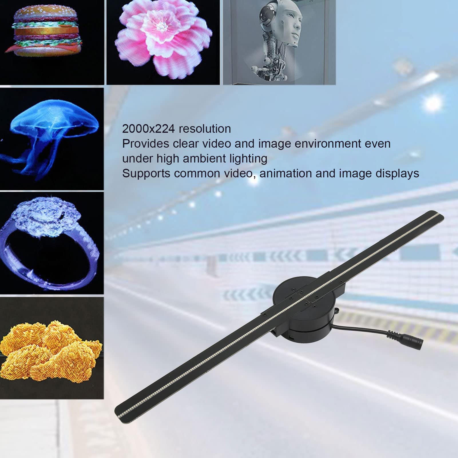 3D Hologram Fan, 16.5in WiFi 3D Hologram Projector Advertising Display With 224 LED Light Beads Holographic Video Projector for Business Store Signs, Bar, Casino, Party, Christmas