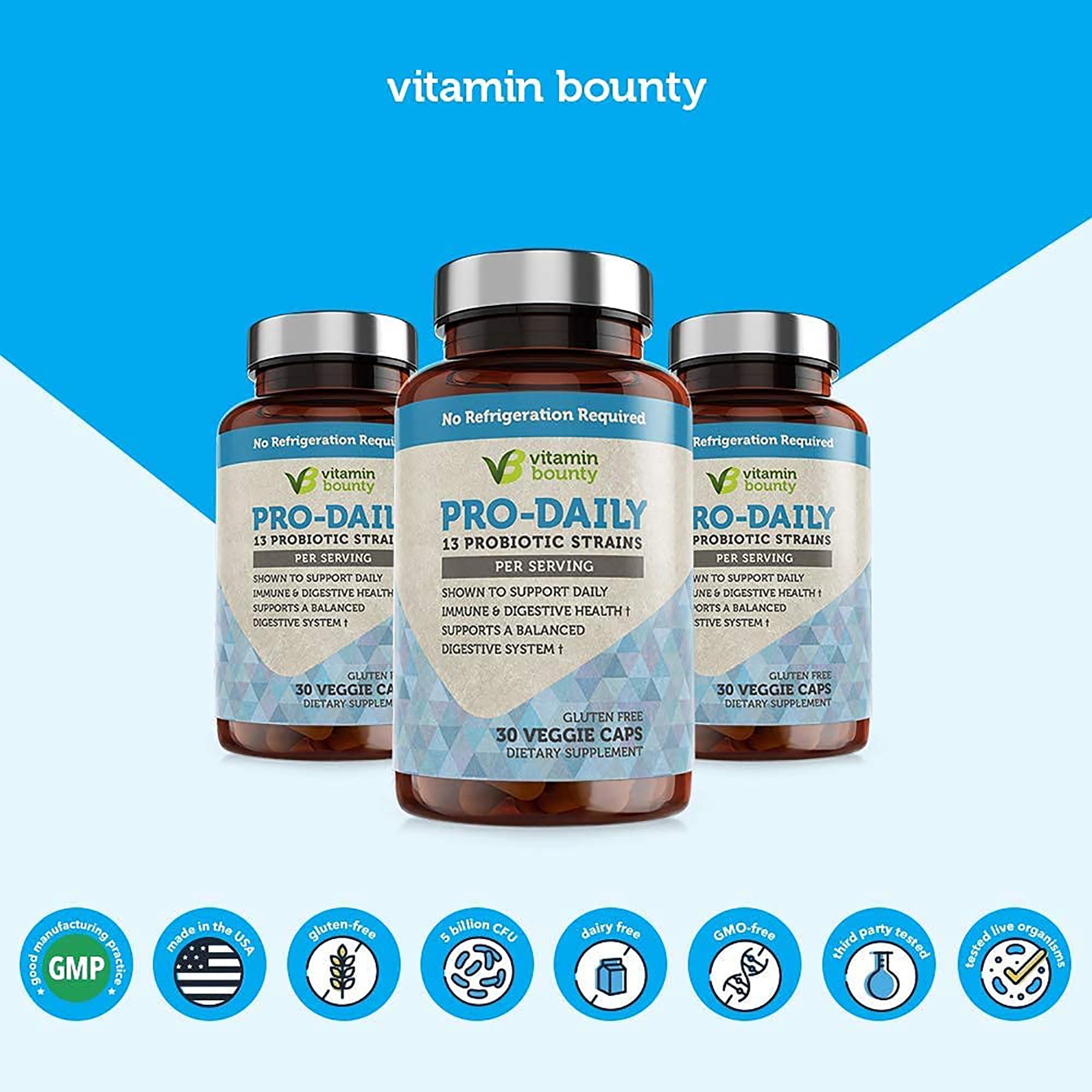 Vitamin Bounty Pro-Daily Probiotic - 13 Probiotic Strains, Gut Health, Digestive Health, Including Lactobacillus Acidophilus, Probiotic for Women and Men - 30 Capsules