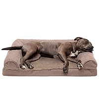 Furhaven Orthopedic Dog Bed for Large/Medium Dogs w/ Removable Bolsters & Washable Cover, For Dogs Up to 55 lbs - Plush & Suede Sofa - Almondine, Large