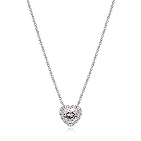 Amazon Essentials 18K Rose Gold Over Sterling Silver Created Pink Sapphire and 1/5th Carat Total Weight Lab Grown Diamond Heart Halo Necklace, 18