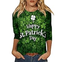 St Patricks Day Shirts, Women's Fashion Casual St. Patrick's Day Four Leaf Printed 3/4 Sleeve Round Neck Tops