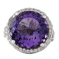 13.81 Carat Natural Violet Amethyst and Diamond (F-G Color, VS1-VS2 Clarity) 14K White Gold Cocktail Ring for Women Exclusively Handcrafted in USA