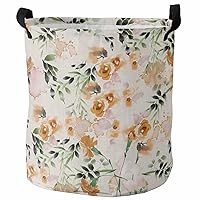 Spring Orange Floral Laundry Basket Hamper with Handles, Collapsible Laundry Basket Waterproof Cloth Laundry Hamper Easy Carry Storage Basket Watercolor Flower Rustic Blossom Rose 16.5x17 In