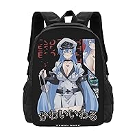 Anime Akame Ga Kill Esdeath Backpack Cartoon Large Capacity Backpacks Laptop Backpack Lightweight Canvas Shoulder bag Outdoor Travel 16-Inch Black