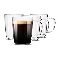 Glass Coffee Mugs(Set of 4)-17 oz,Clear Beer Mugs,Glass Tea Cups with Comfortable Handle,Lead-free Drinking Glasses,Perfect for Latte,Espresso,Juice,Water,Milk or Hot and Cold Beverage