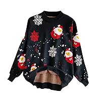 Funny Ugly Christmas Sweater for Women Santa Snowflake Pattern Jumper Tops Xmas Long Sleeve Crewneck Knit Pullover