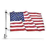 MARINE CITY 304 Grade Stainless Steel Bright Polished Attractive Finish Sturdy Rail Mount Flag Staff Pole with Adjustable Clamps and 12x18 Inches US Flag for Yacht, Marine