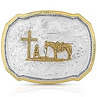 Montana Silversmiths Christian Faith Series Classic Western Buckle, Made In USA (Right Cut of the Rope Christian Cowboy Silver)