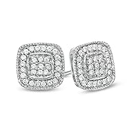 0.30Ct.t.w. Round Cut Diamond Cushion Shape Cluster Stud Earrings Cubic Zirconia 14k White Gold Plated Silver