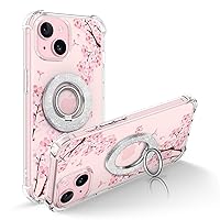 GVIEWIN Bundle - Compatible with iPhone 15 Plus Case 6.7 Inch (Sakura/Pink) + Magnetic Phone Ring Holder (Silver)