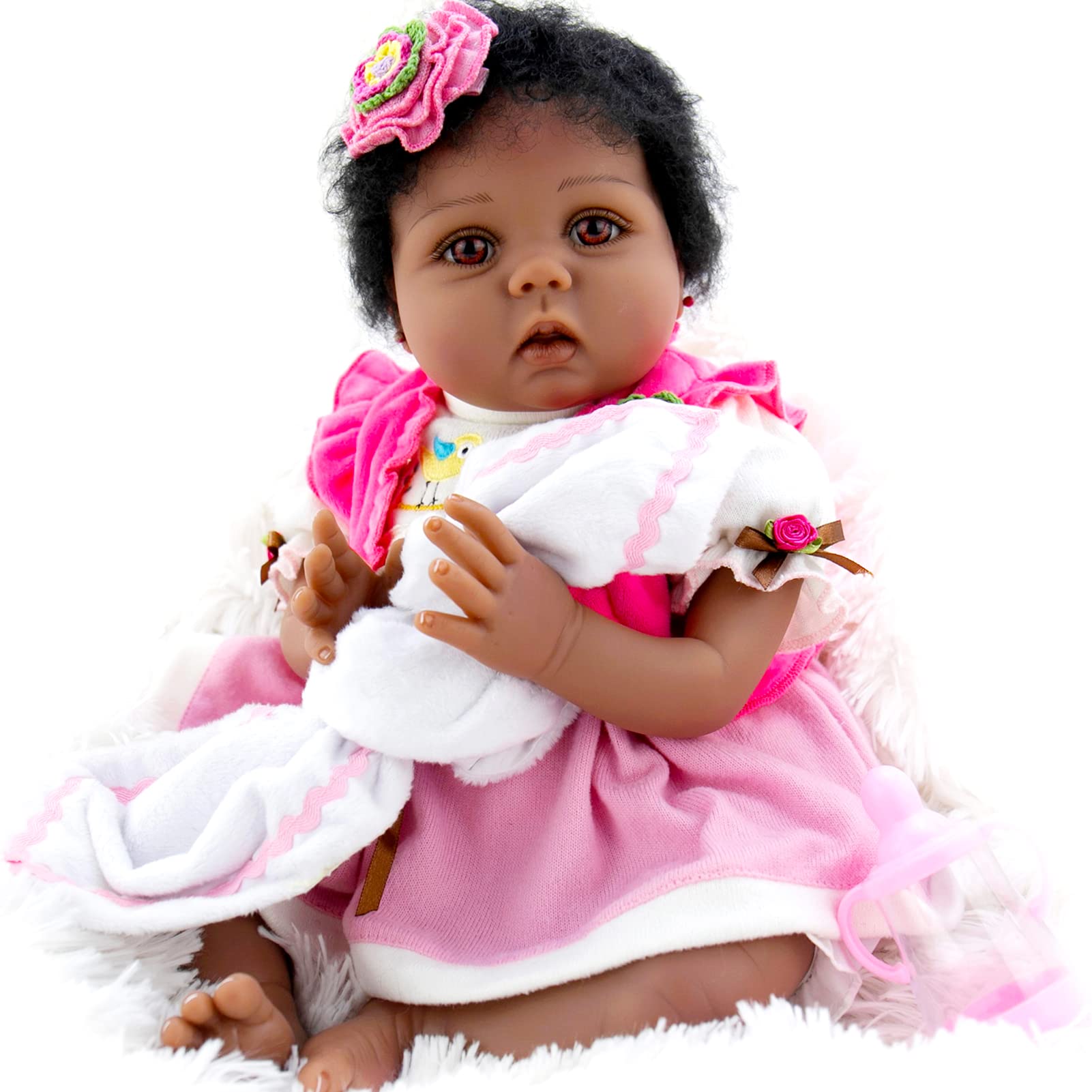 Aori Reborn Baby Dolls Black 22 Inch Realistic African American Newborn Girl Weighted Reborn Baby with Sunny Bird Gift Accessories