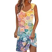 Summer Sundresses for Women 2024 Fashion Floral Printed V-Neck Dress Sexy Casual Sleeveless Dresses