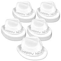 25 Piece White and Silver Plastic Happy New Year’s Eve Hats For NYE Party Favors, One Size