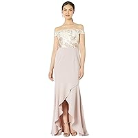 Adrianna Papell Women's Off The Shoulder High Low Dress with Floral Details