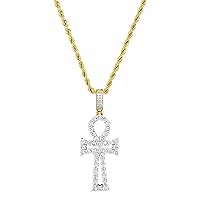 Men's Gold 18K Finish Iced Out Egyptian ANKH Pendant with Rope Chain, Infinity Eye of Horus, Eye of Ra, Symbol for Protection,Eye of HERU ANKH
