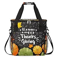 Happy Thanksgiving Autumn Pumpkin Coffee Maker Carrying Bag Compatible with Single Serve Coffee Brewer Travel Bag Waterproof Portable Storage Toto Bag with Pockets for Travel, Camp, Trip