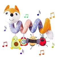 Car Seat Toys, Infant Baby Orange Fox Spiral Plush Activity Hanging Toys for Car Seat Stroller Bar Crib Bassinet Mobile with Music Box BB Squeaker and Rattles（Orange）