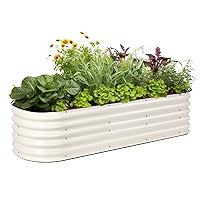 T4U Raised Garden Bed Outdoor,6.5ft X 2ft X 1.4ft Zn-Al-Mg Durable Metal Raised Flower Bed, Outdoor Garden Bed for Vegetables Flowers Fruits Herb etc(Ivory White)