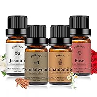 yethious Chamomile Sandalwood Rose Jasmine Essential Oil Set 4 Pack Organic Rose Oil Essential Oil Undiluted Aromatherapy Oils for Diffuser,Perfume,Soap,Candle Making