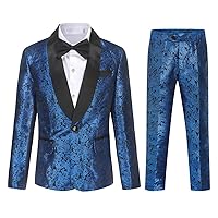 SWOTGdoby Boys Suit Formal Tuexdo Golden Jacquard Slim Fit 2 Pieces Suit Set Jacket Pants for Wedding Prom Party