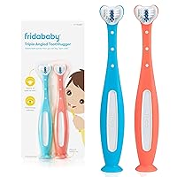 Frida Baby Triple-Angle Toothhugger Training Toddler Toothbrush | Toddler Toothbrush 2 Years and Up, Cleans All Sides at Once | 2 Pack (Pink + Blue)