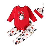 Sweat Teen Girls Pants Outfits Snowman Print Girls Romper+Pants Baby Infant Christmas Long Sleeve Baby (Red, 6-9 Months)