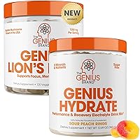 Genius Wellness Bundle: Hydrate Sour Peach Rings Drink Mix & Lions Mane Focus Supplement