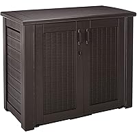 Rubbermaid Decorative Outdoor Storage Cabinet (123 Gal), Weather Resistant, Dark Brown, Organization for Home/Backyard/Pool Chemicals/Toys/Garden Tools/Porch/Patio Cushions