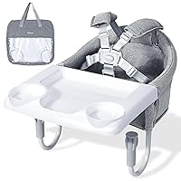 Orzbow Hook On High Chair with Removable Dining Tray, Folding Portable High Chair with Storage Bags, Baby Table Booster Seat, Easy Clip on Table Feeding HighChair for Travel, Restaurant and Home, Grey
