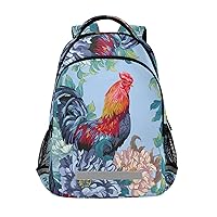Vintage Farm Rooster Flower Backpacks Travel Laptop Daypack School Book Bag for Men Women Teens Kids